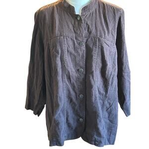 CJ Banks brown linen blend jacket with buttons 1X classic